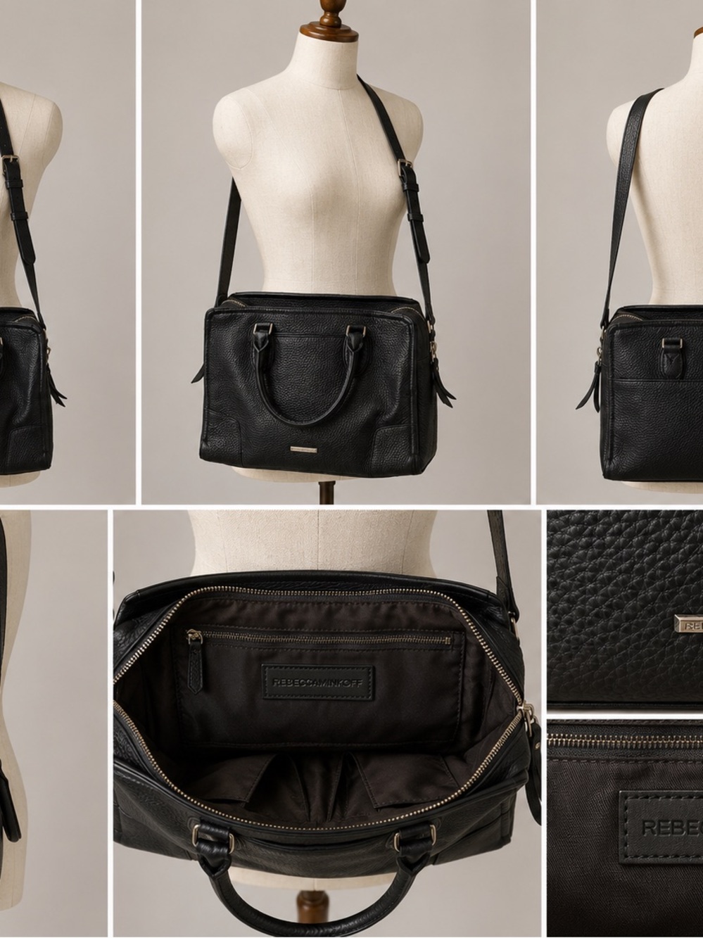 Rebecca Minkoff Black Pebbled Leather Convertible Messenger Satchel